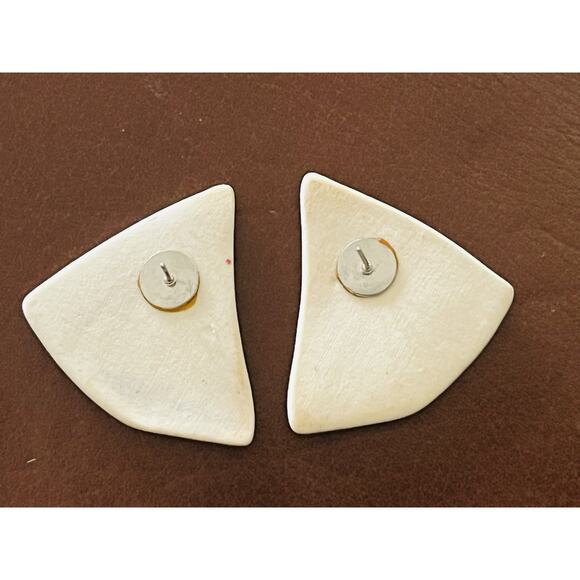 Karla Jordan Triangle Handcrafted Pierced Earrings Purple Ceramic Porcelain Blue - Picture 6 of 13